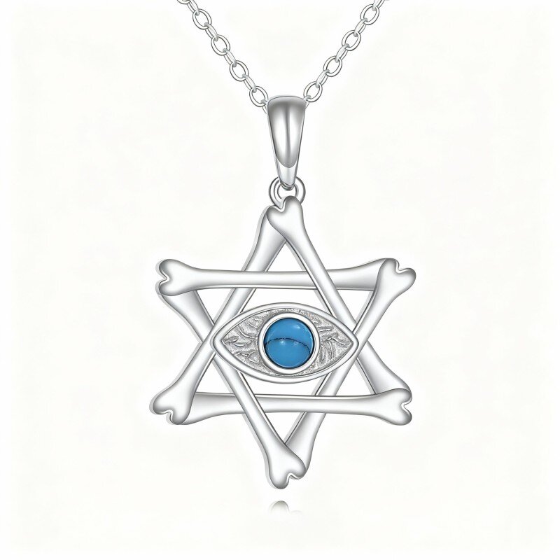 10K White Gold Turquoise Evil Eye Pendant Necklace-17