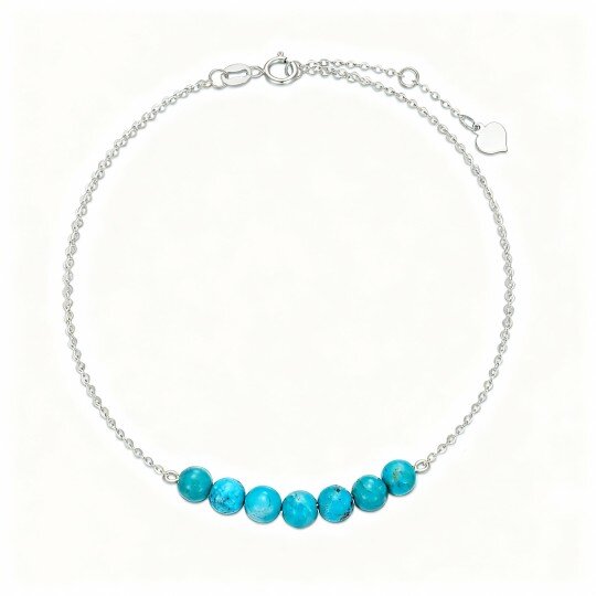 Pulsera de cuentas de metal turquesa en oro blanco de 10 quilates