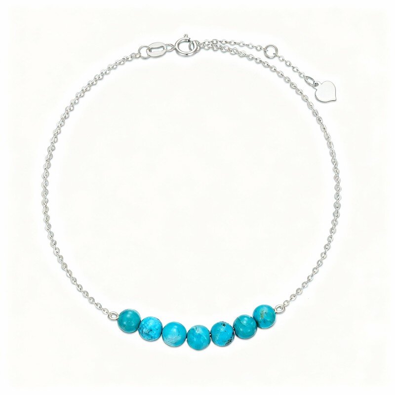 Pulsera de cuentas de metal turquesa en oro blanco de 10 quilates-20