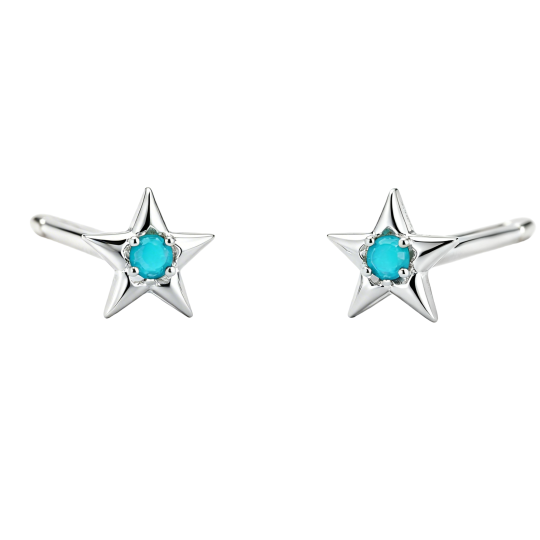 Brincos estrela em ouro branco 10K com turquesa
