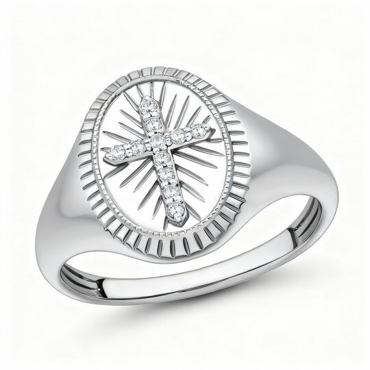 Anel de sinete personalizado em ouro branco de 10 quilates com diamante de lapidação redonda de 1/4 ct, cor I, pureza I2, 3EX.