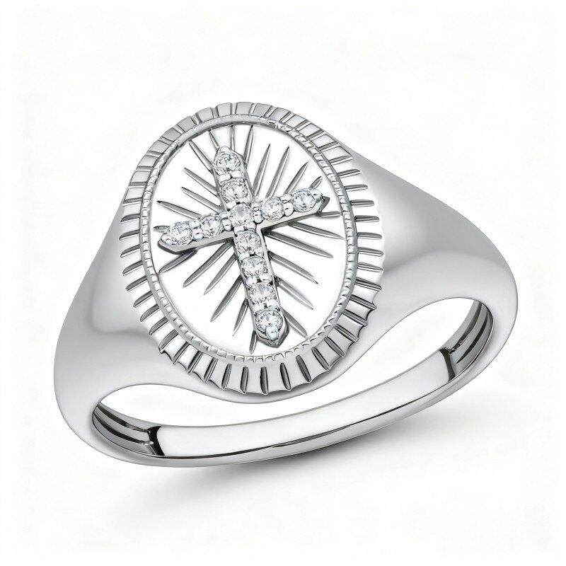 10-karätiger Weißgold-Siegelring mit rundem Diamanten unter 0,25 Karat, Farbe I2, Reinheit 3EX-6