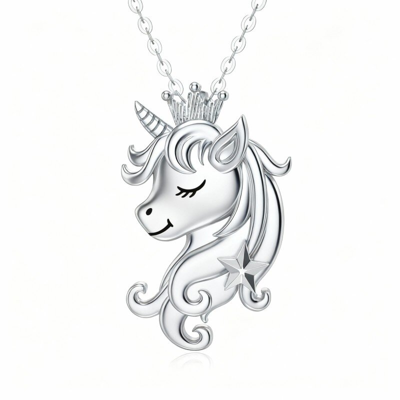 10K White Gold Unicorn Pendant Necklace-15