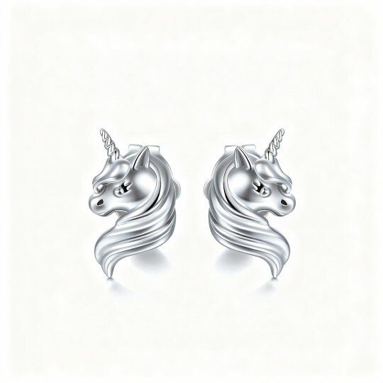 10K White Gold Unicorn Stud Earrings