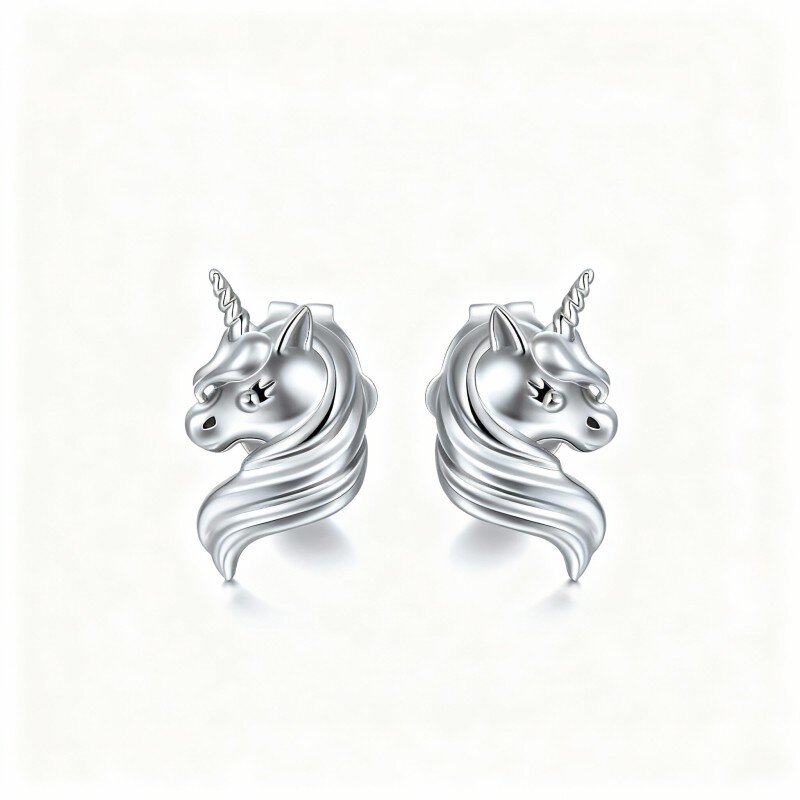 Brincos Unicórnio em Ouro Branco 10K-4