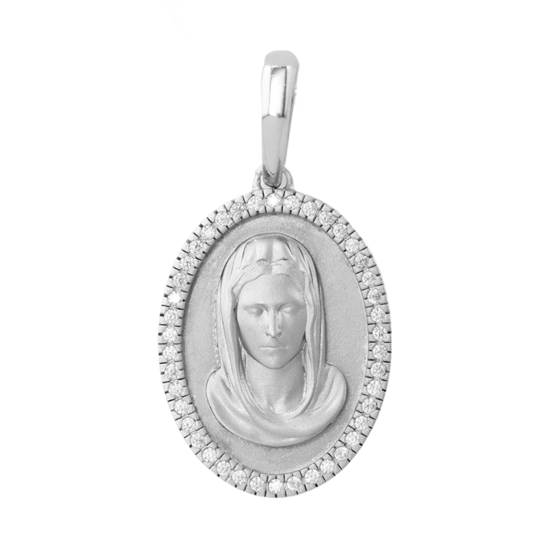 Pendentif Vierge Marie en platine plaqué or blanc avec zircon cubique-1