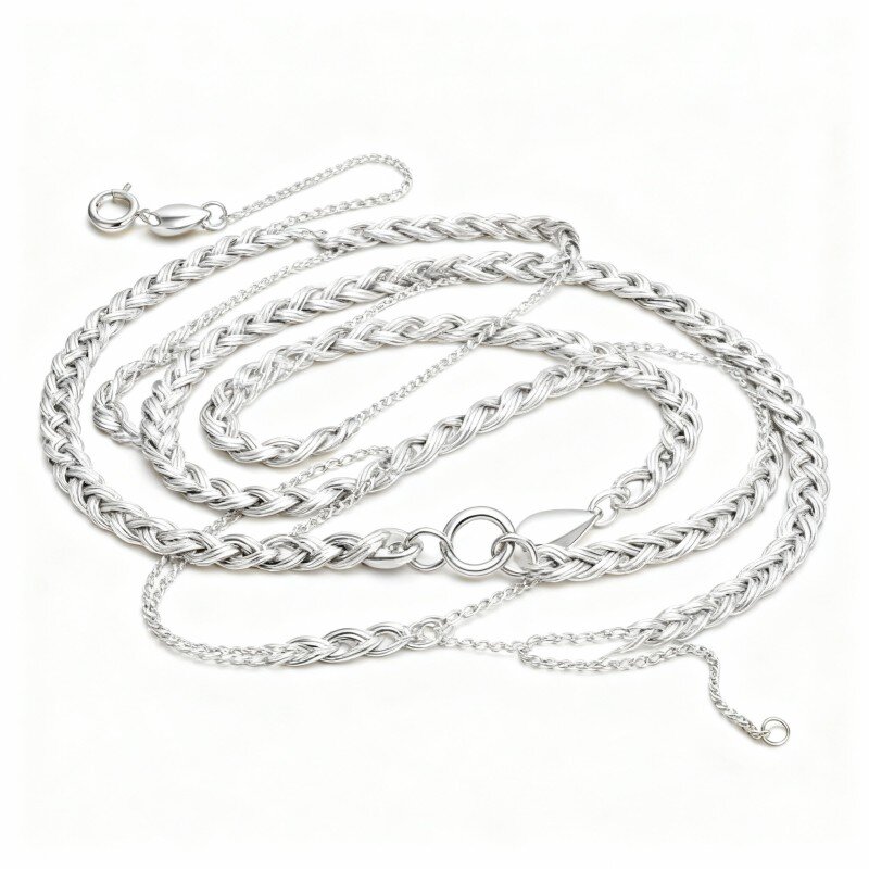 10K White Gold Wheat Chain Necklace-20