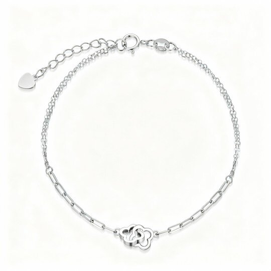 Pulseira com pendente de flores silvestres e clipe de papel em ouro branco 9K