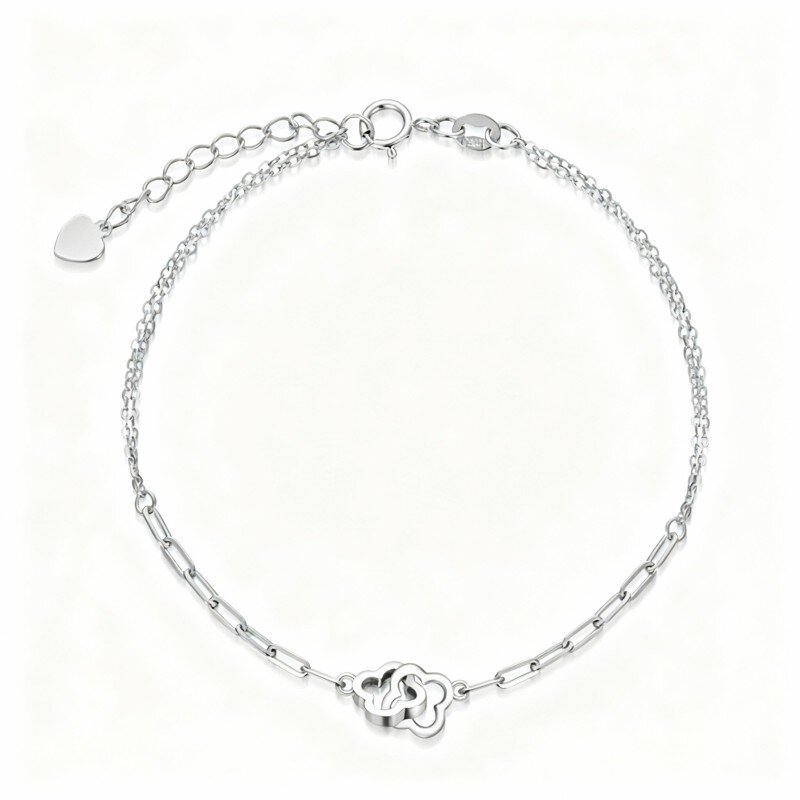 Pulseira com pendente de flores silvestres e clipe de papel em ouro branco 9K-7