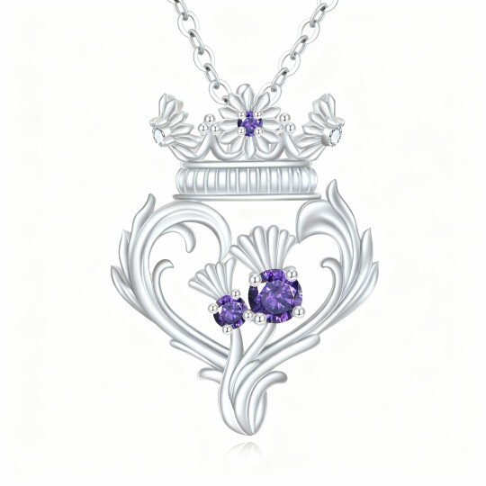 10K White Gold Cubic Zirconia Wildflowers Pendant Necklace