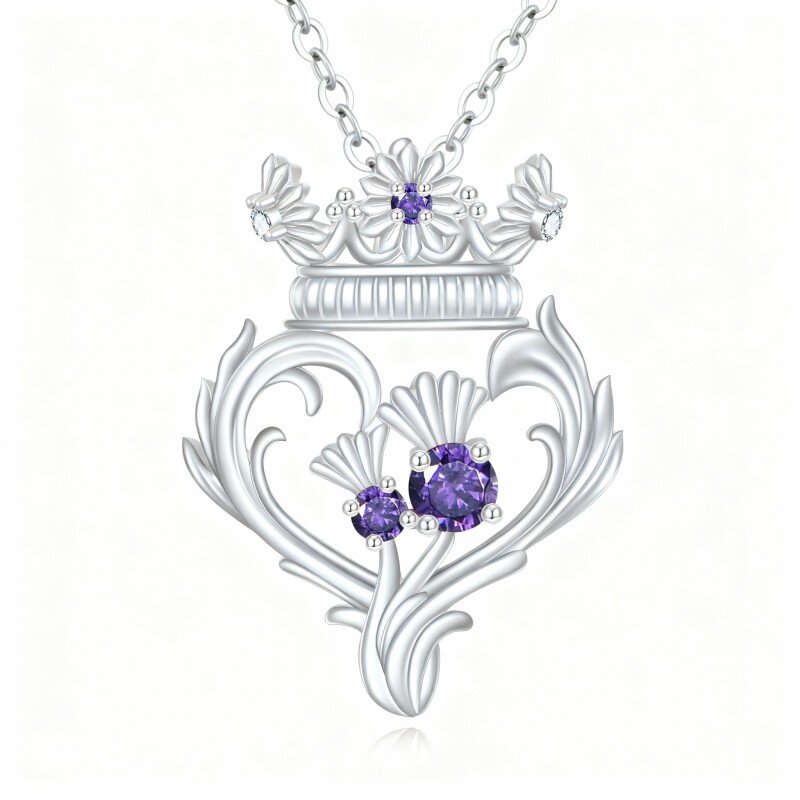 Colar com pendente de flores silvestres em ouro branco 10K com zircónias cúbicas-4