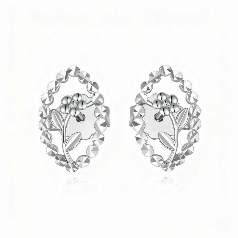 10K White Gold Wildflowers Stud Earrings-4