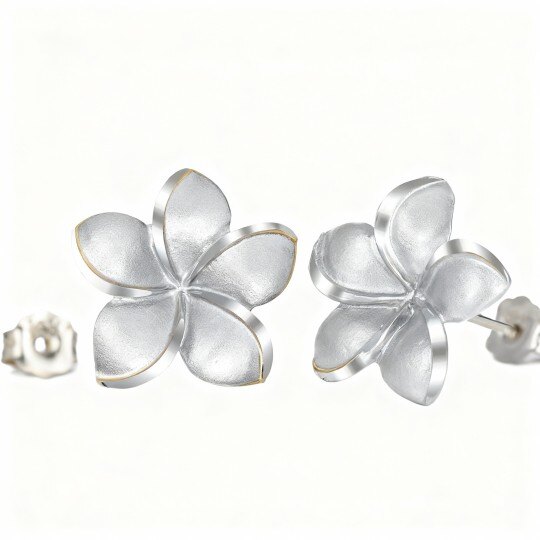10Kホワイトゴールド ワイルドフラワー スタッドピアス