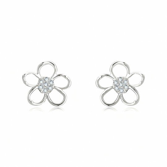 Pendientes de botón de flores silvestres con circonitas cúbicas en oro blanco de 10 quilates
