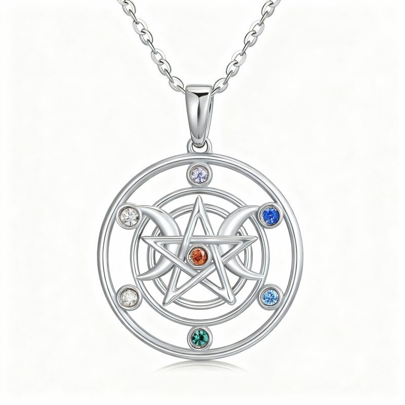 14K White Gold Cubic Zirconia Witch Knot Pendant Necklace-1