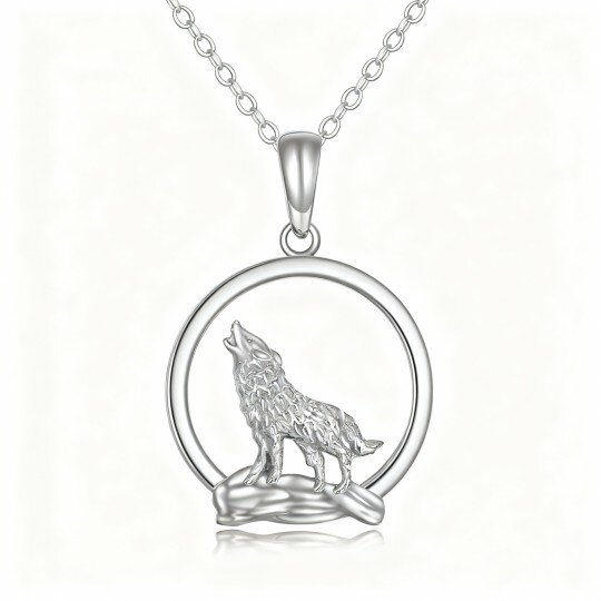 10K White Gold Wolf Pendant Necklace