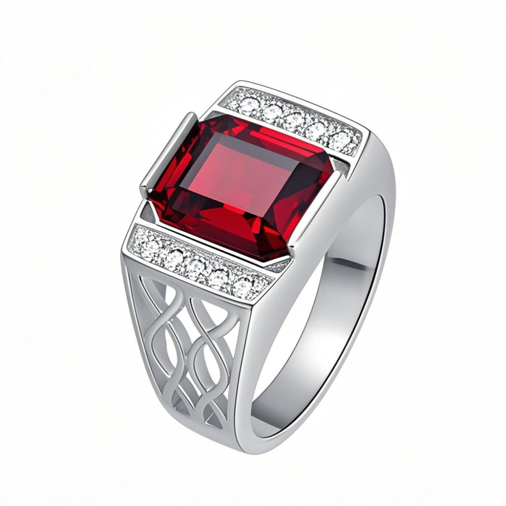 10K White Gold Zircon Signet Ring-1