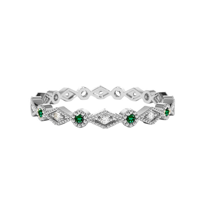 Alliance Art Déco en platine sertie de diamants (0,05 ct) et d'émeraudes (0,17 ct).-1