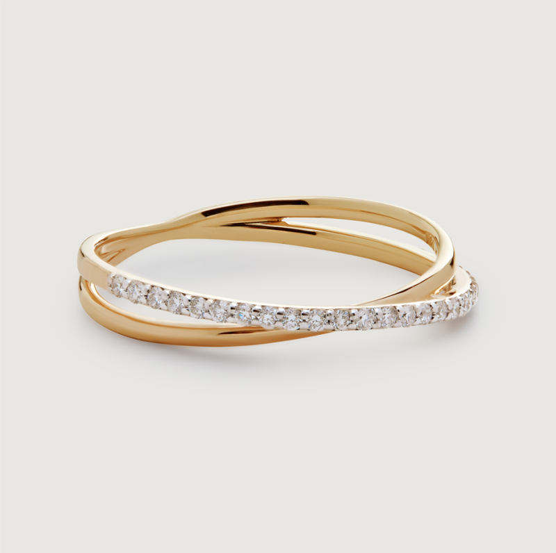 Anillo cruzado de oro de 10 quilates con diamante talla redonda de 0,16 quilates en total, color D y claridad VVS.-3