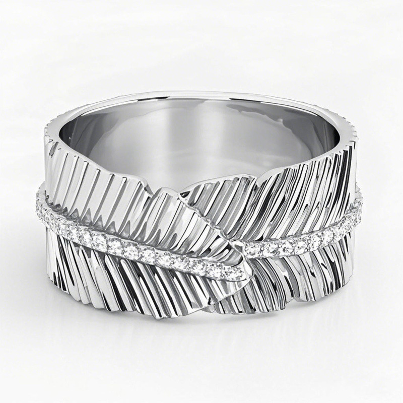 Platinum 0.25 CT.T.W. Round Cut Diamond Leaves Wedding Band-1