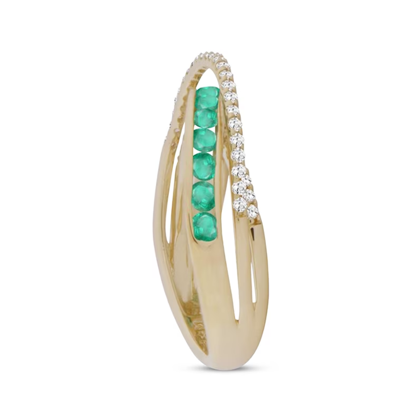 10K Rose Gold 0.25 CT.T.W. Round Emerald & Lab Created Diamond Wedding Ring 3EX-5