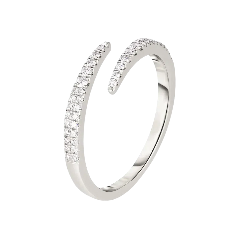 Anillo abierto personalizado para parejas en oro blanco de 18 quilates con diamante esmeralda creado en laboratorio de 0,2 quilates en total, talla D, pureza VVS1-VS1, color 3EX.-4