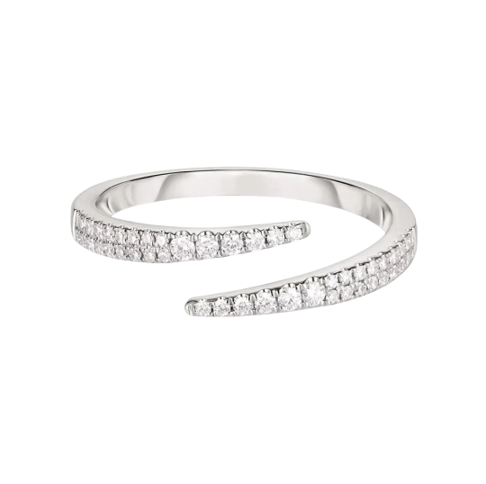 Anillo abierto personalizado para parejas en oro blanco de 10 quilates con diamante esmeralda creado en laboratorio de 0,2 quilates en total, talla D, pureza VVS1-VS1, color 3EX.