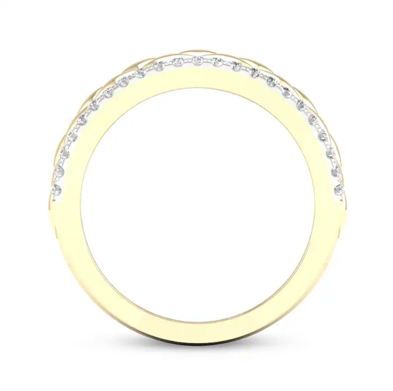 Ehering aus 10-karätigem Gold mit 0,35 Karat Gesamtgewicht und Diamantrand, gesteppt-5