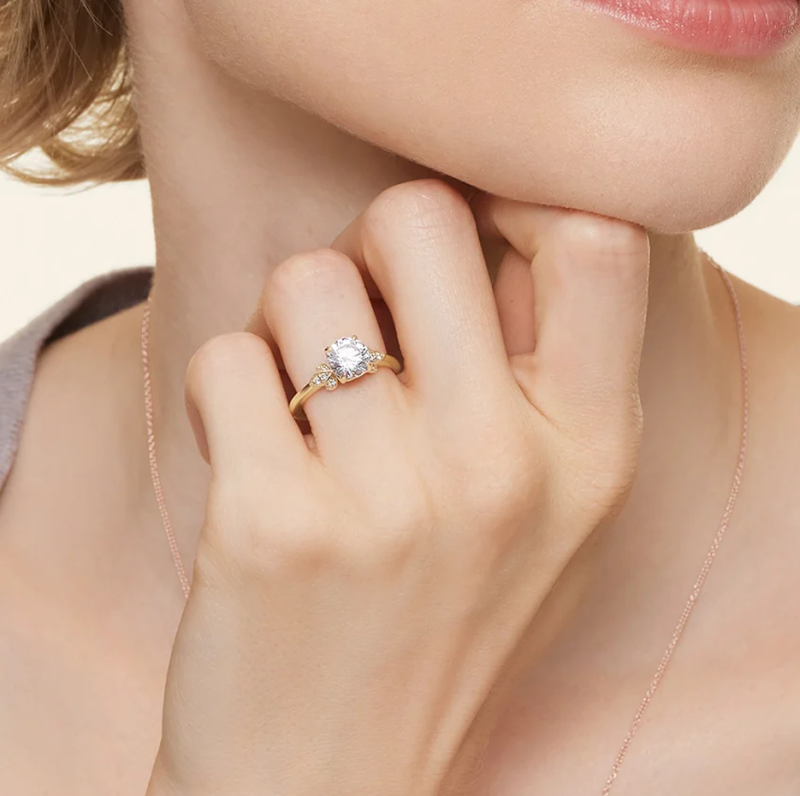 Platinum with White Gold Plated Cushion Cut Lab-Grown Diamond Custom Sidestone Engagement Ring-2
