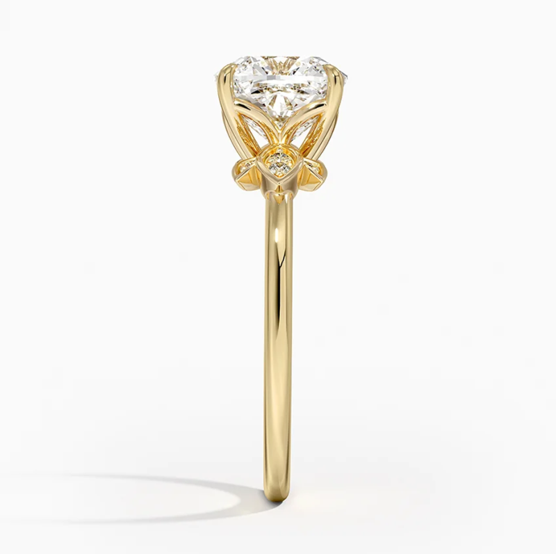 Platinum with White Gold Plated Cushion Cut Lab-Grown Diamond Custom Sidestone Engagement Ring-4