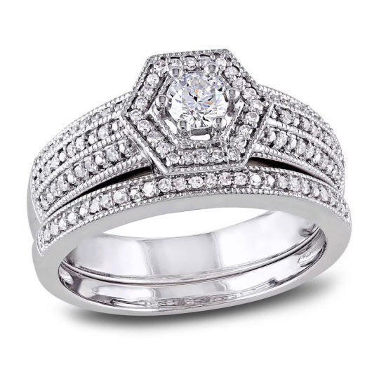 10-karatowe białe złoto, 0,5 ct.T.W., okrągły diament, niestandardowa obrączka, kolor I, czystość I1, 3EX
