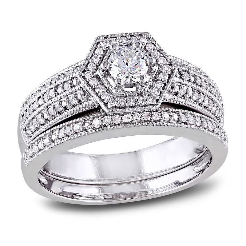10-karätiger Weißgoldring mit rundem Diamanten (0,5 ct. Gesamtgewicht), Farbe I, Reinheit 3EX, individuell anpassbar.-9