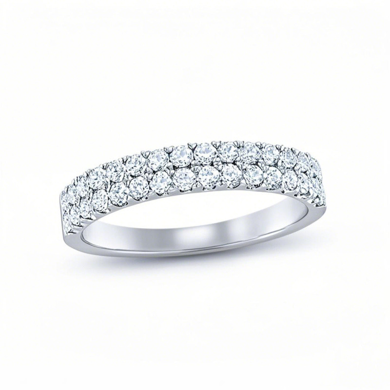 Anillo de boda personalizado en oro blanco de 10 quilates con diamante redondo de laboratorio de 0,5 quilates en total, color D, claridad VVS1-VS1, pureza 3EX.-13