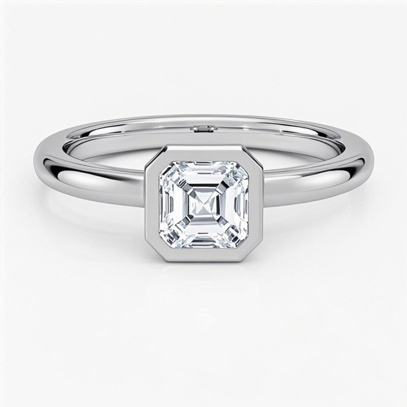 10K White Gold 0.5 to 3 CT Asscher Cut Lab Created Diamond Bezel Solitaire Engagement Band D VVS-VS IGI Certified-19