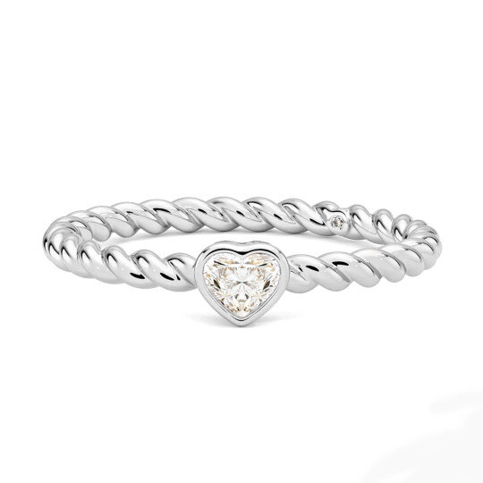 Anillo de compromiso tipo cuerda en oro blanco de 10 quilates con diamante de laboratorio talla corazón de 0,5 a 3 quilates, color D, claridad VVS-VS, certificado por IGI.