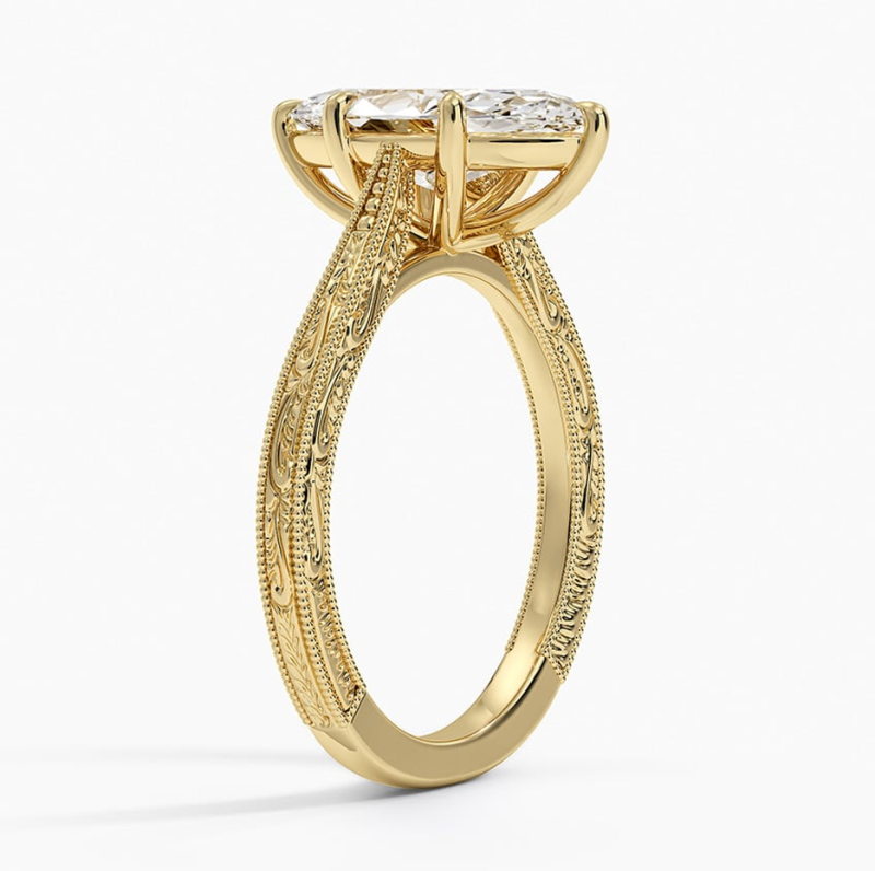 10K Gold 0.5 to 3 CT Marquise Cut Lab Created Diamond Engraved Engagement Band-3
