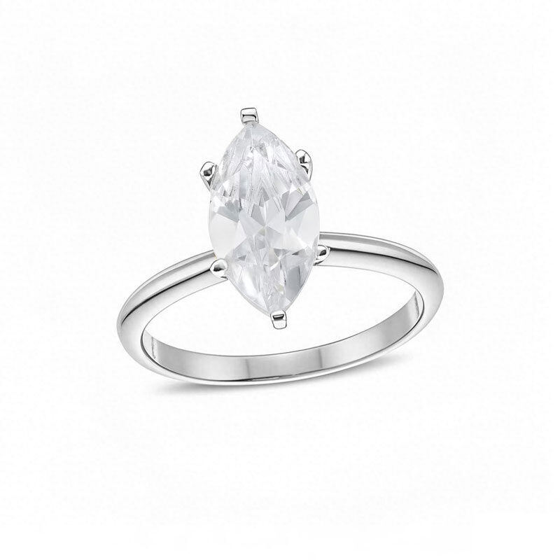 Anel de noivado personalizado em ouro branco de 14 quilates com diamante sintético lapidado em formato marquise de 0,5 a 3 quilates, pureza D, VS1-VVS1, certificado IGI 3EX.-1