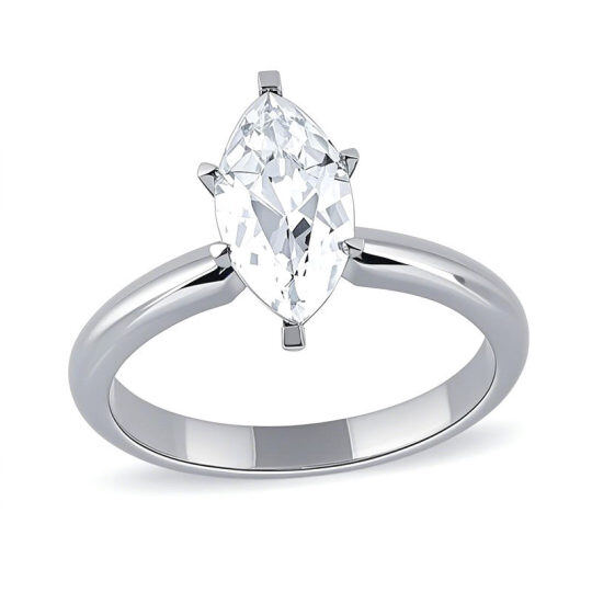 Anillo de compromiso de oro blanco de 10 quilates con diamante de laboratorio talla marquesa de 0,5 a 3 quilates, color D, claridad VVS1-VS1, certificado 3EX por IGI.