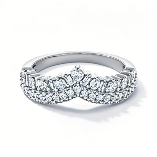10K ホワイトゴールド 0.625 CT.TW ラウンドバゲットダイヤモンド カスタムウェディングリング Dカラー VVS1 クラリティ 3EX
