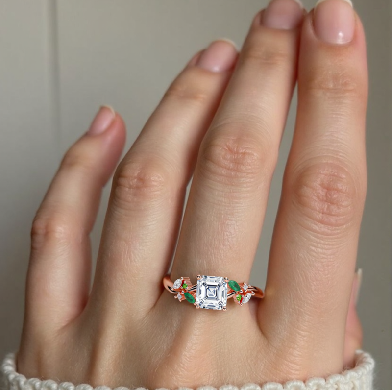 Anillo de compromiso de oro de 14 quilates con diamantes de talla Asscher, creados en laboratorio, de 0,65 a 3,15 quilates en total, color D, claridad VVS-VS, certificado por IGI.-2