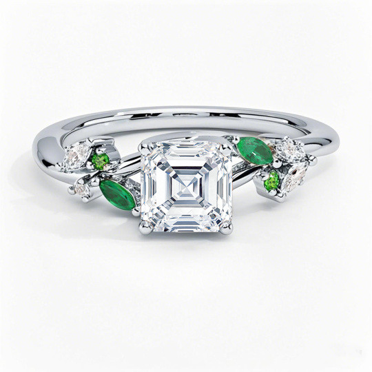 Verlobungsring aus 10-karätigem Weißgold mit einem im Labor hergestellten Diamanten im Asscher-Schliff (0,65 bis 3,15 ct.T.W.), Farbe D, Reinheit VVS-VS, IGI-zertifiziert