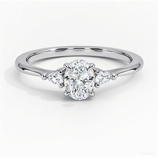 10K White Gold 0.6 to 3.1 CT.T.W. Oval Cut Lab Created Diamond Three Stone Engagement Band IGI Certified