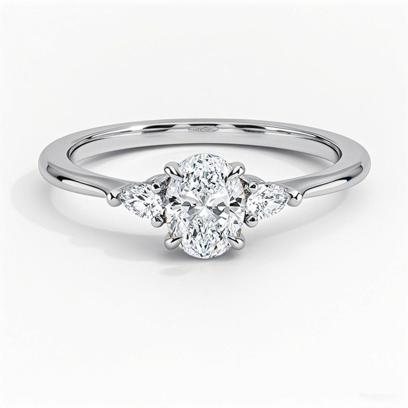 10K White Gold 0.6 to 3.1 CT.T.W. Oval Cut Lab Created Diamond Three Stone Engagement Band IGI Certified-5