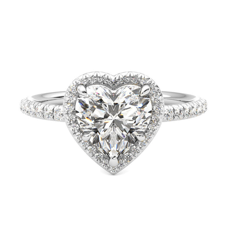 Anillo de compromiso personalizado con halo de diamantes cultivados en laboratorio, talla corazón y oro blanco de 10 quilates-1