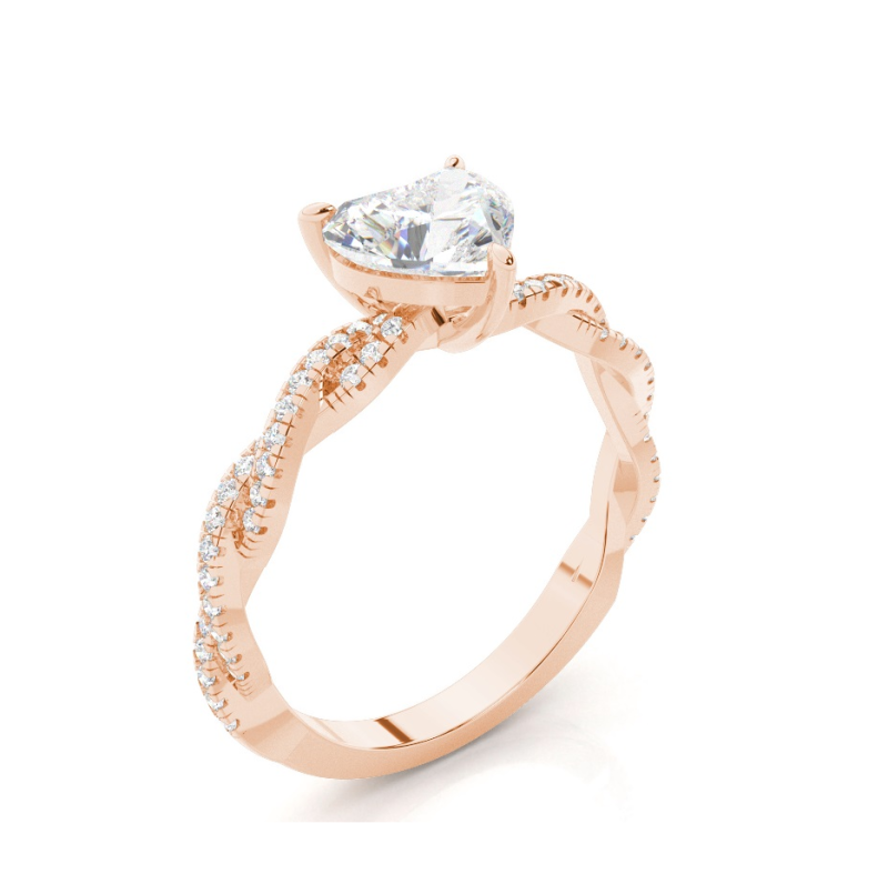 Anillo de compromiso de oro rosa de 18 quilates con diamante de laboratorio en forma de corazón, engaste de cuatro puntas y piedras laterales, con certificación IGI. Cuenta con un diamante de 0,75 a 3,25 quilates en total, creado en laboratorio.-3