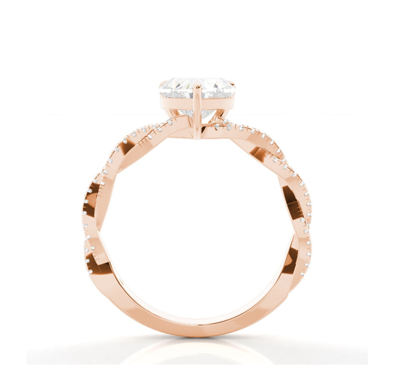 Anillo de compromiso de oro rosa de 18 quilates con diamante de laboratorio en forma de corazón, engaste de cuatro puntas y piedras laterales, con certificación IGI. Cuenta con un diamante de 0,75 a 3,25 quilates en total, creado en laboratorio.-4