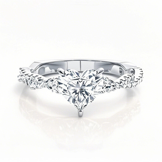 10K ホワイトゴールド 0.75～3.25 CT.TW ハート ラボ クリエイト ダイヤモンド 4プロングセッティング サイドストーン エンゲージリング IGI 認定
