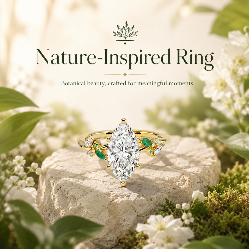 14K White Gold 1 to 3 CT Marquise Cut Lab-Grown Diamond Ivy Natural Inspired Engagement Ring-5