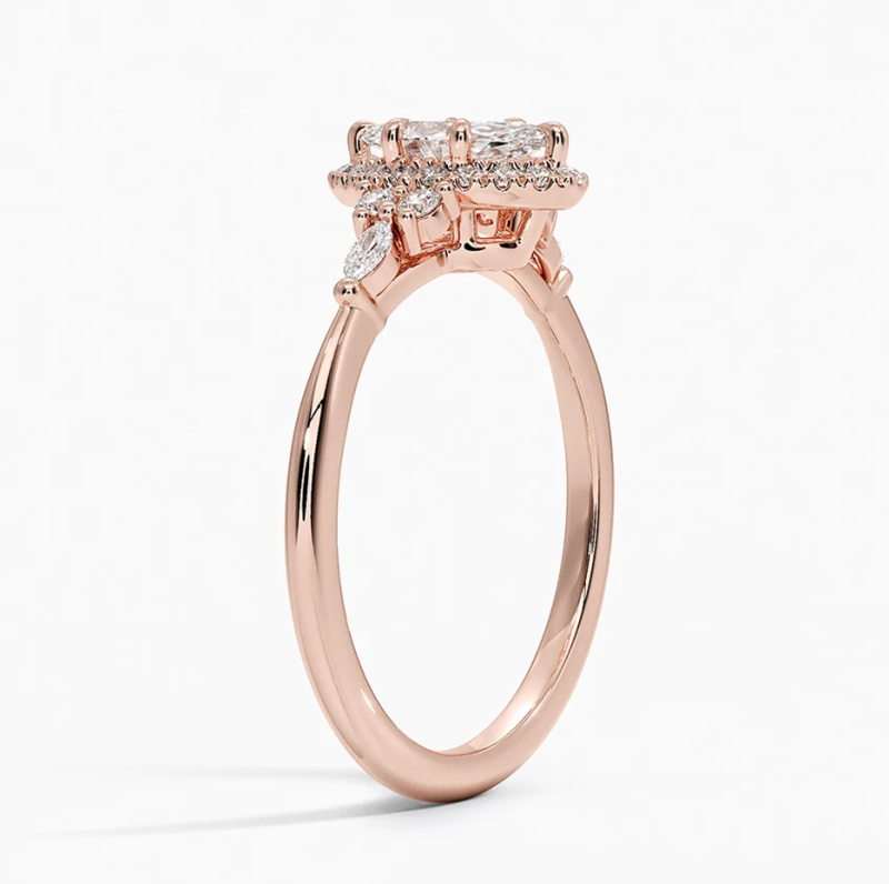 Anillo de compromiso de oro rosa de 10 quilates con diamantes de talla marquesa creados en laboratorio, de 0,75 a 3,25 quilates en total, calidad D, certificado por IGI (VVS-VS).-3