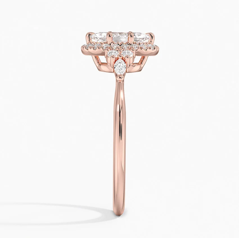 Anillo de compromiso de oro rosa de 10 quilates con diamantes de talla marquesa creados en laboratorio, de 0,75 a 3,25 quilates en total, calidad D, certificado por IGI (VVS-VS).-4